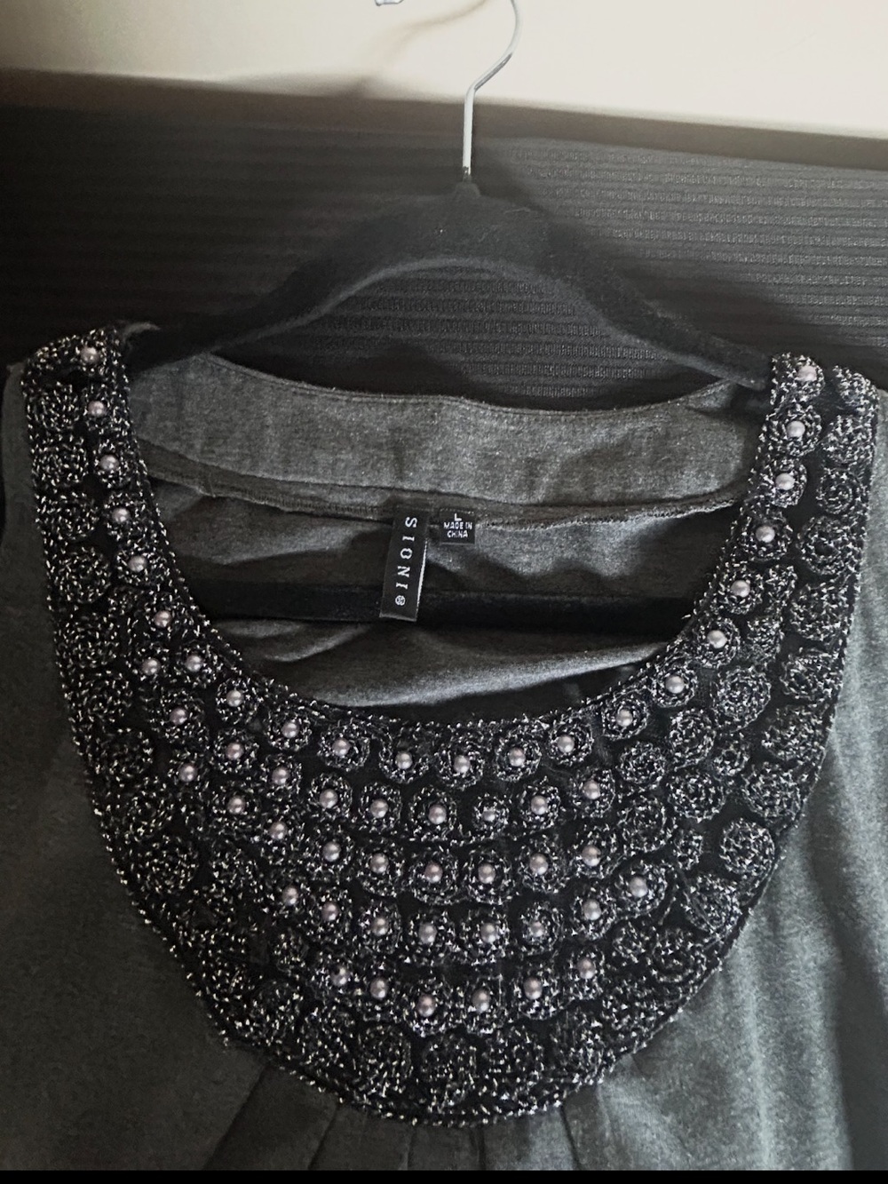 Sioni Gray Embellished Beaded Pearl Sleeveless Top Size L